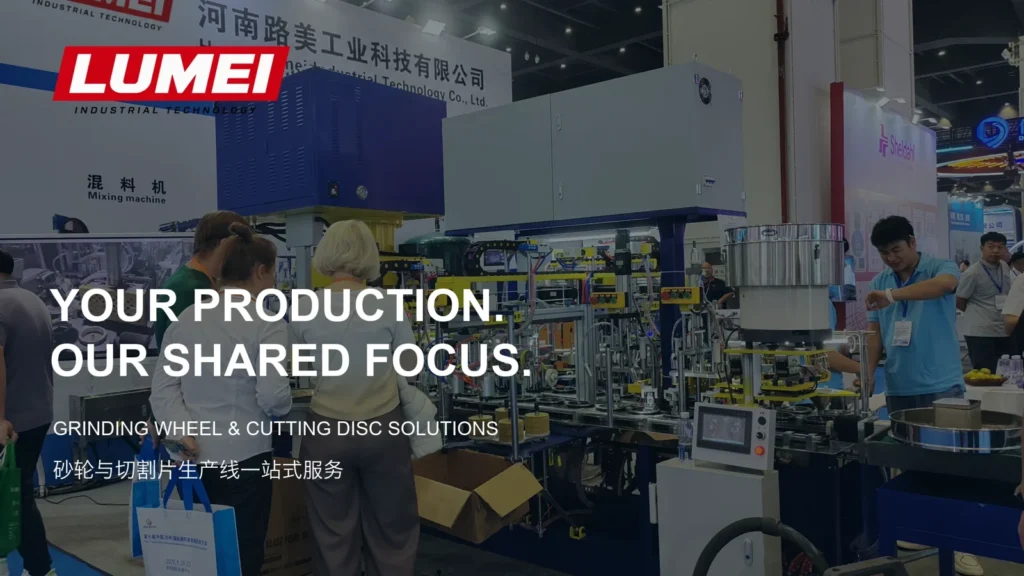 LUMEI brand film poster showing abrasive manufacturing equipment