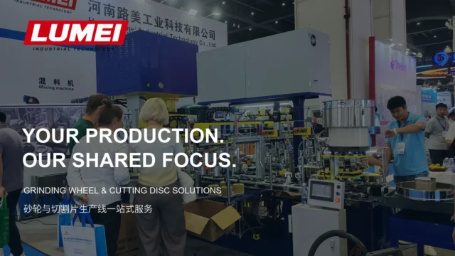 LUMEI brand film poster showing abrasive manufacturing equipment